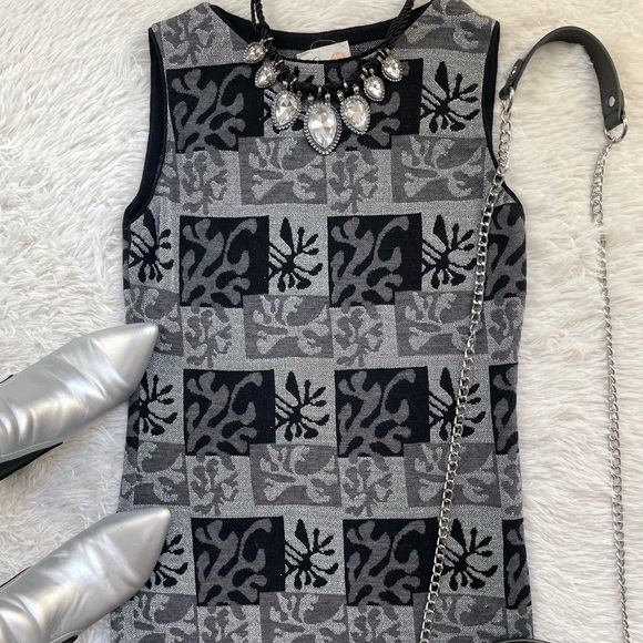 Vintage 60s Goldworm knit abstract print black and silver dress - Picture 12 of 15